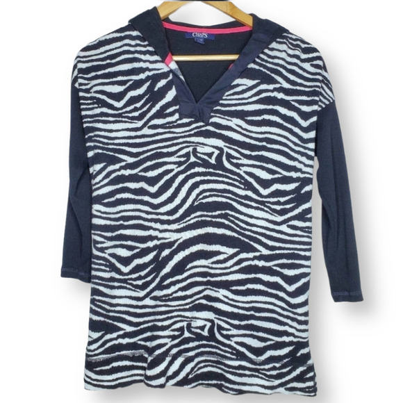Chaps Zebra Thermal Hoodie Black Size Medium - Picture 1 of 9